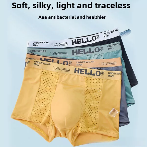 Hello Men's Underwear Ice Mesh Boxer Shorts Boys Sports Boxer Briefs Quick-Drying Air-Conditioned Underwear