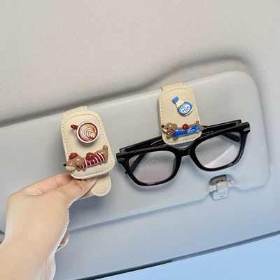 Dog Design, Car Glasses Clip/Bill Clip - red-striped-dachshund-blue-dachshund-2-pieces-in-off-white-color