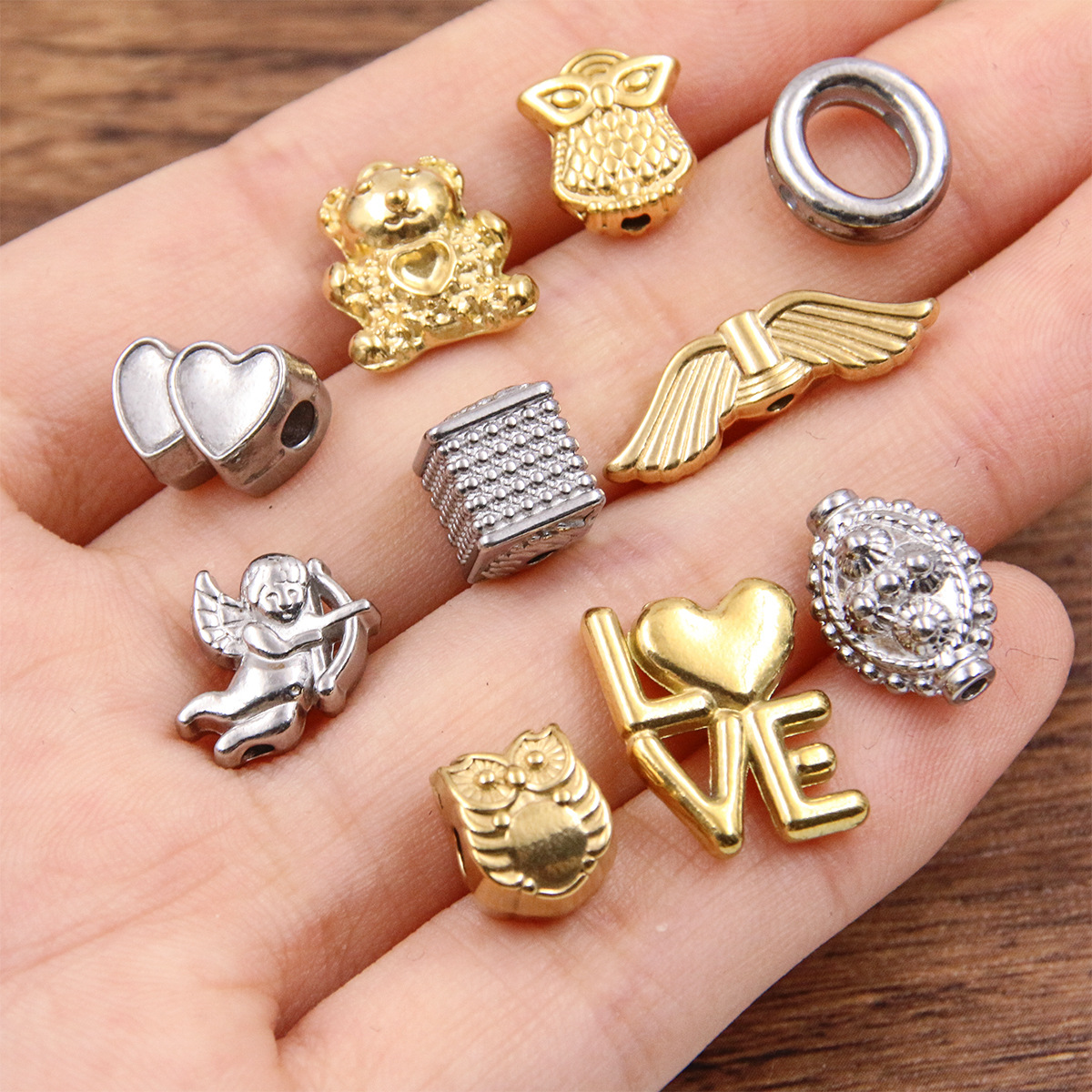 All Seasons Season 1 Piece 304 Stainless Steel Bear Heart Shape Wings Polished Pendant Beads Beads