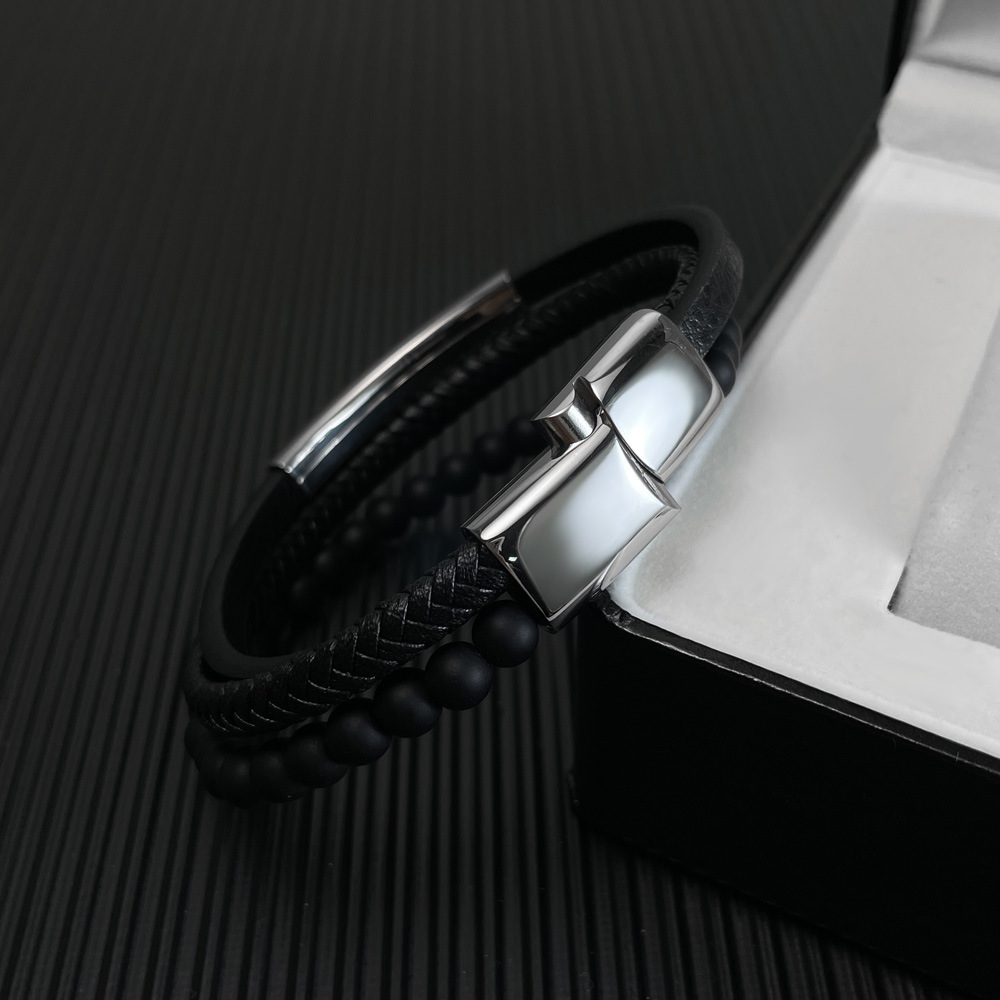 Men's Gender Irregular, Plating Design Simple Style Geometric 304 Stainless Steel Pu Leather Irregular Plating Men's Bracelets Men Cord & Leather Bracelets