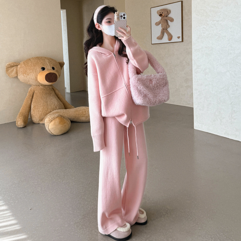孕妇装秋冬季套装潮妈新款加厚时尚宽松休闲针织毛衣阔腿裤两件套|undefined