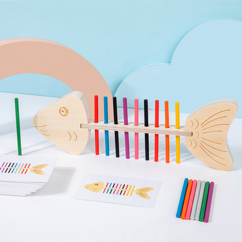Educación temprana para niños, juego de combinación de espina de pescado, clasificación de colores, entrenamiento de integración sensorial, juguetes de madera de iluminación para niños Montessori