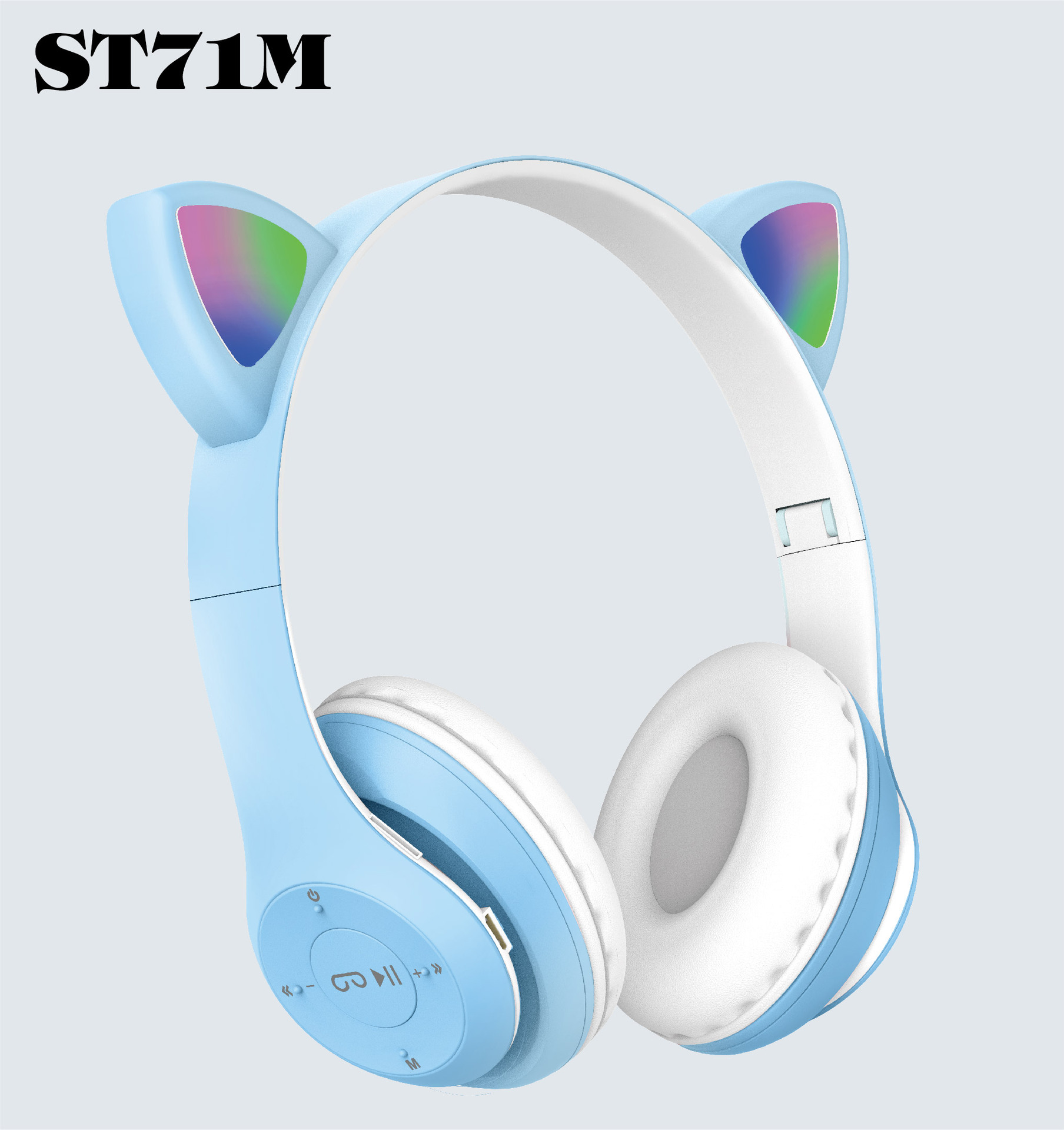 跨境新款猫耳朵头戴式蓝牙耳机ST71M 可折叠跑步运动时尚蓝牙耳机详情2