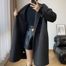 呢绒双面混色小个子长款瘦长宽松双排新款韩版外套赫本羊毛大衣