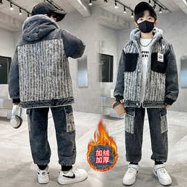 男童秋冬装加绒外套酷帅韩版2025新款中大童冬季加厚牛仔衣服洋气