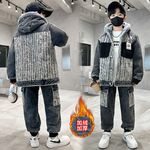 男童秋冬装加绒外套酷帅韩版2025新款中大童冬季加厚牛仔衣服洋气