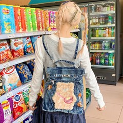 かわいいレトロなカウボーイクマカジュアルバックパック Y2K 漫画アニメ通勤学生バッグ面白いデザインスクールバッグ