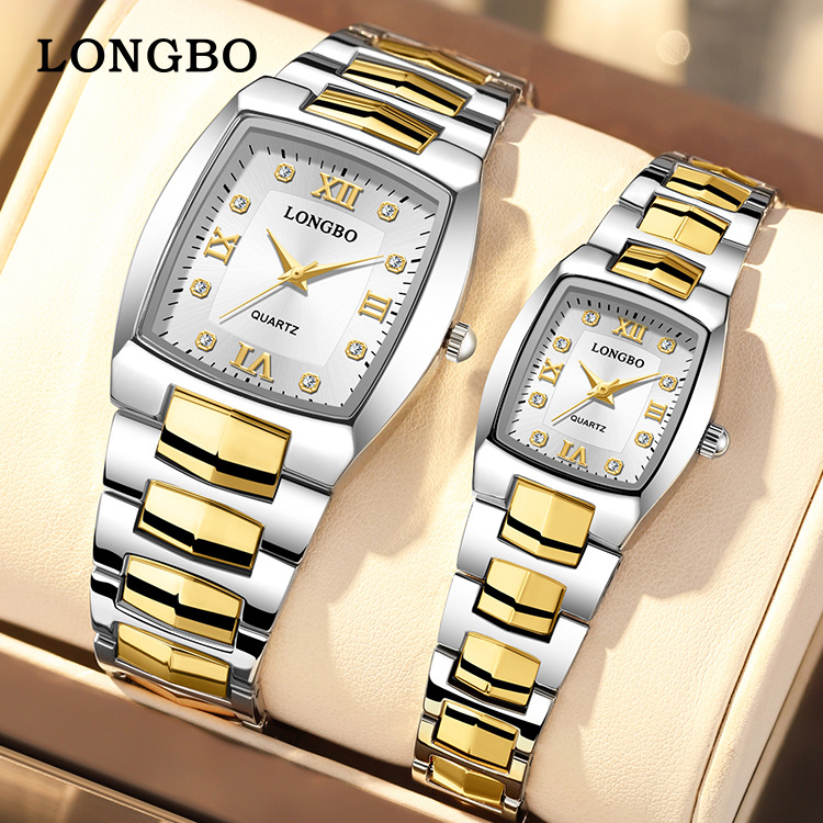 Longbo brand new couple watch cross-border men's and women's waterproof steel belt watch square simple elegant watch wholesale