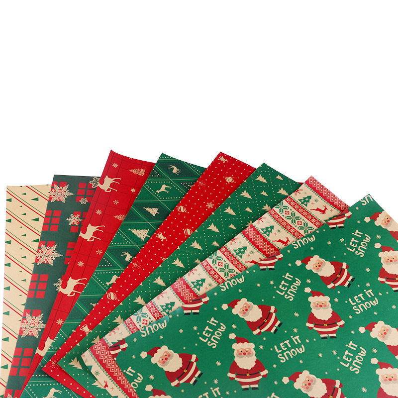 Papel de regalo de Navidad Santa Claus caja de regalo de dibujos animados flores regalo papel de embalaje Kraft al por mayor