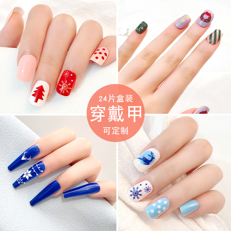 Navidad uñas desgaste de uñas Pequeño Libro Rojo popular alto sentido Año Nuevo pieza de uñas al por mayor parche corto falso etiqueta engomada del clavo