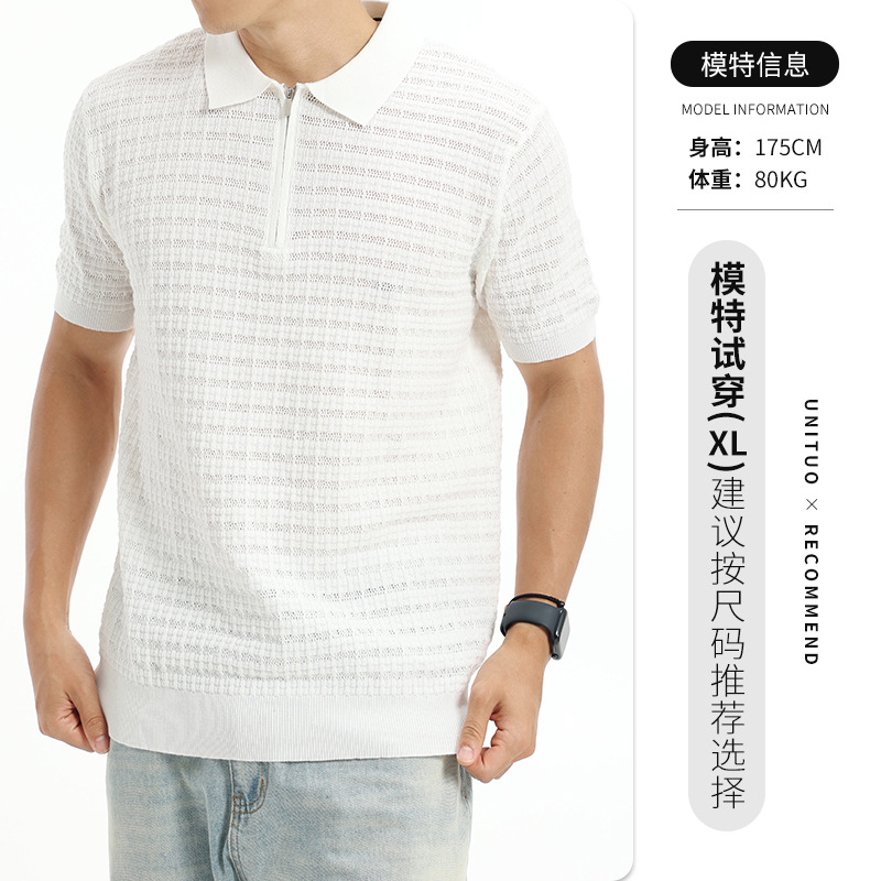 Cross-border hombre antiguo estilo de hielo de alto nivel camiseta de polo de punto de seda de hielo de verano con solapa de negocios de ropa casual de hombre blusa