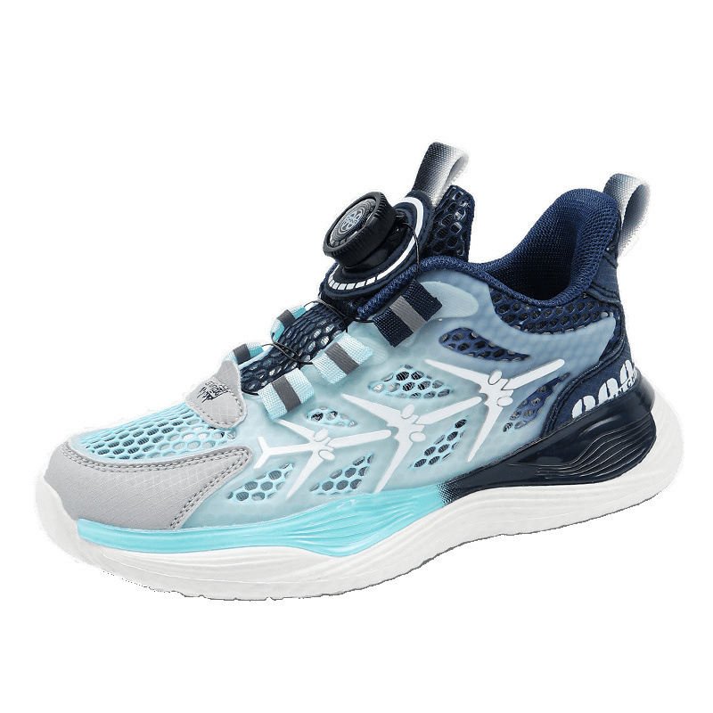 Zapatos para niños malla de verano transpirable 2025 nuevos zapatos deportivos para niños de una sola malla botones giratorios de suela suave para niños grandes