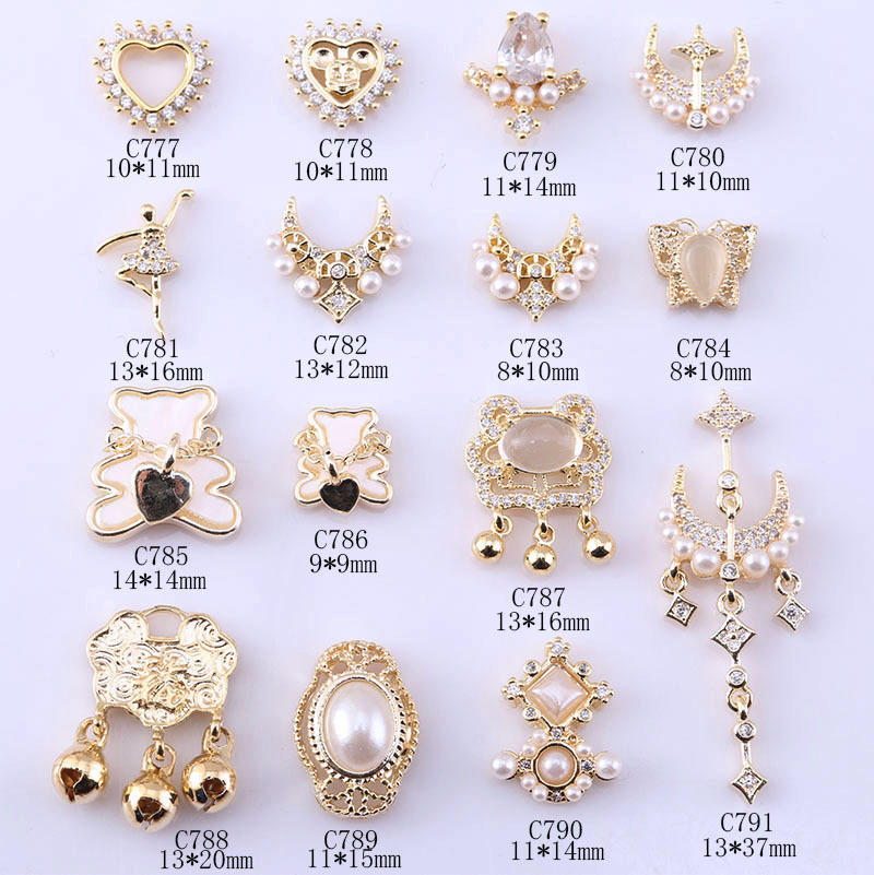 新款lz同款超闪美甲锆石饰品珍珠奢华宫廷暗黑巴洛克指甲装饰|ms