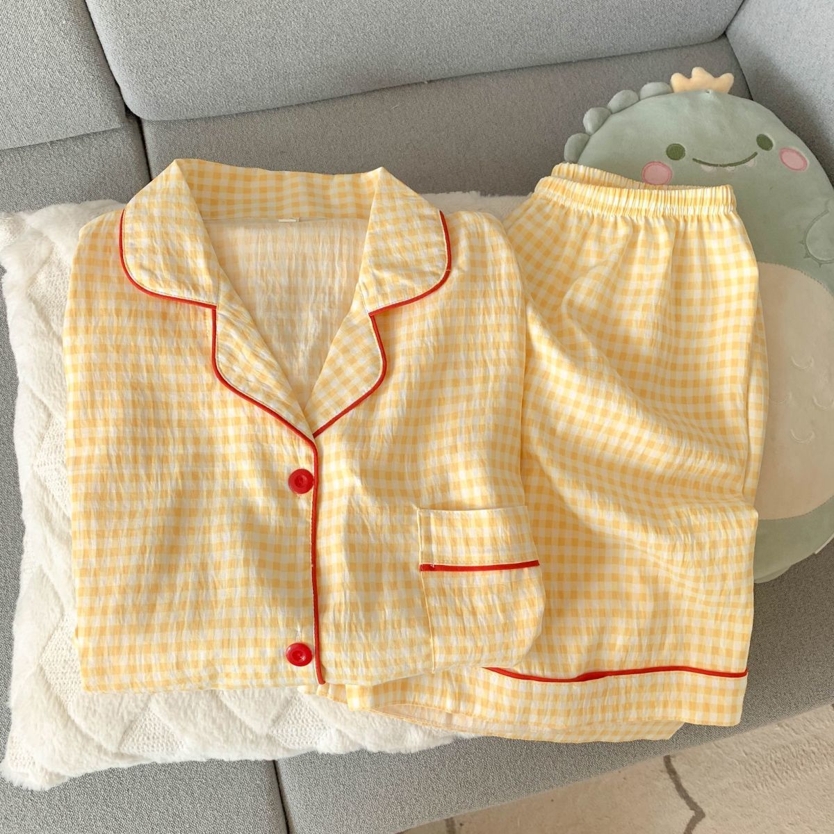 Nube de algodón pijama de niñas verano nuevo suelto pantalones cortos de manga corta de dos piezas se puede usar ropa de casa