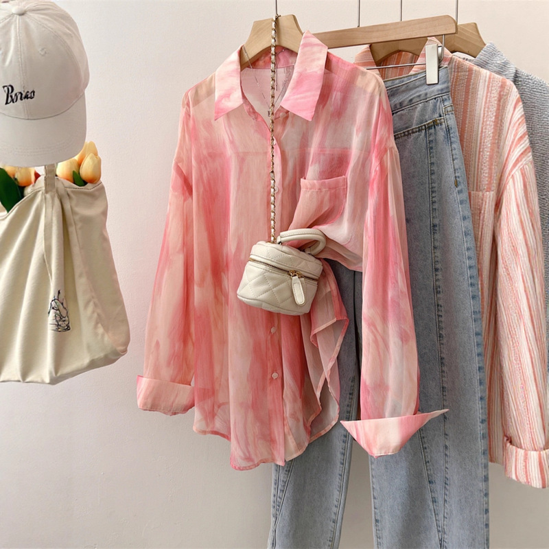 Pink Simple Versatile Sun Protection Shirt Women's Long-Sleeved Lightweight 2025 Summer New Loose and Beautiful Top