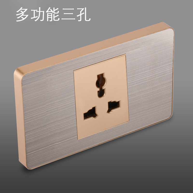 Panel de enchufe de metal estándar estadounidense de acero inoxidable dibujado oro tres agujeros Taiwan conmutador USB suministro directo de fabricantes de enchufes