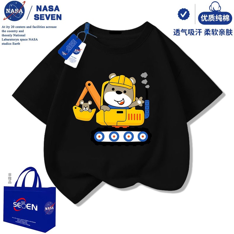 NASA ショベルボーイズ半袖ファッショナブルな夏の新しいエンジニアリング車両純綿 Tシャツ子供用ベビーハンサムトップ|undefined