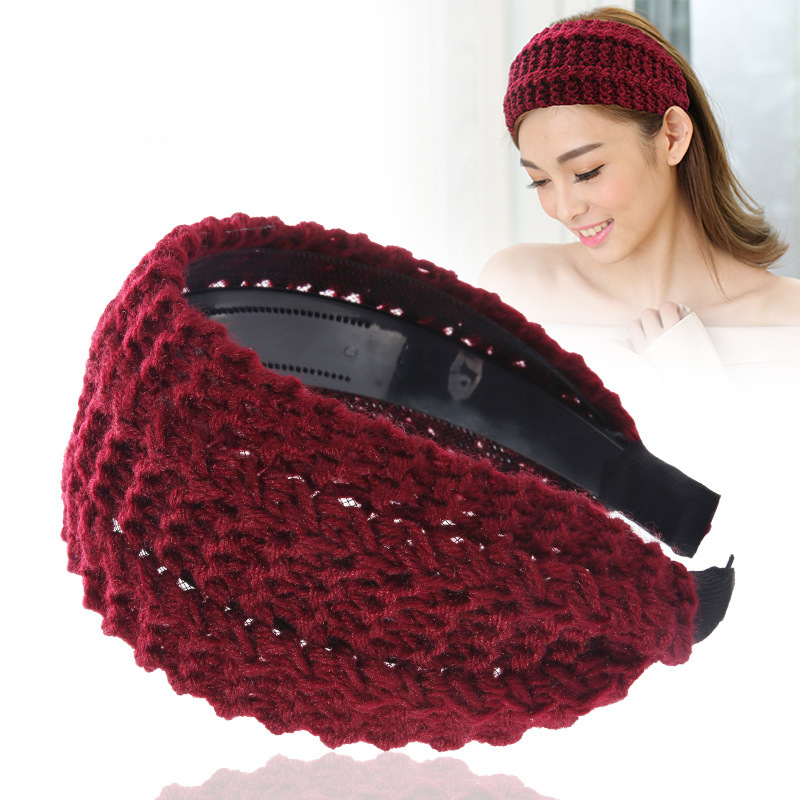 Al por mayor venda de ala ancha cruzada al por mayor estilo coreano Otoño e Invierno lana horquilla Internet celebridad elegante de punto accesorios banda horquilla diadema