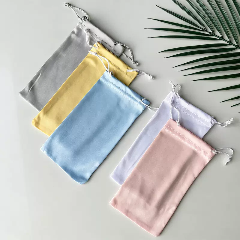 针三眼睛收纳袋纯色拉绳束口墨镜太阳镜布袋简约便携眼镜收纳袋