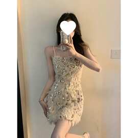 设计感名媛气质小香风裙子小礼服生日闪闪质感亮片亮晶晶的连衣裙