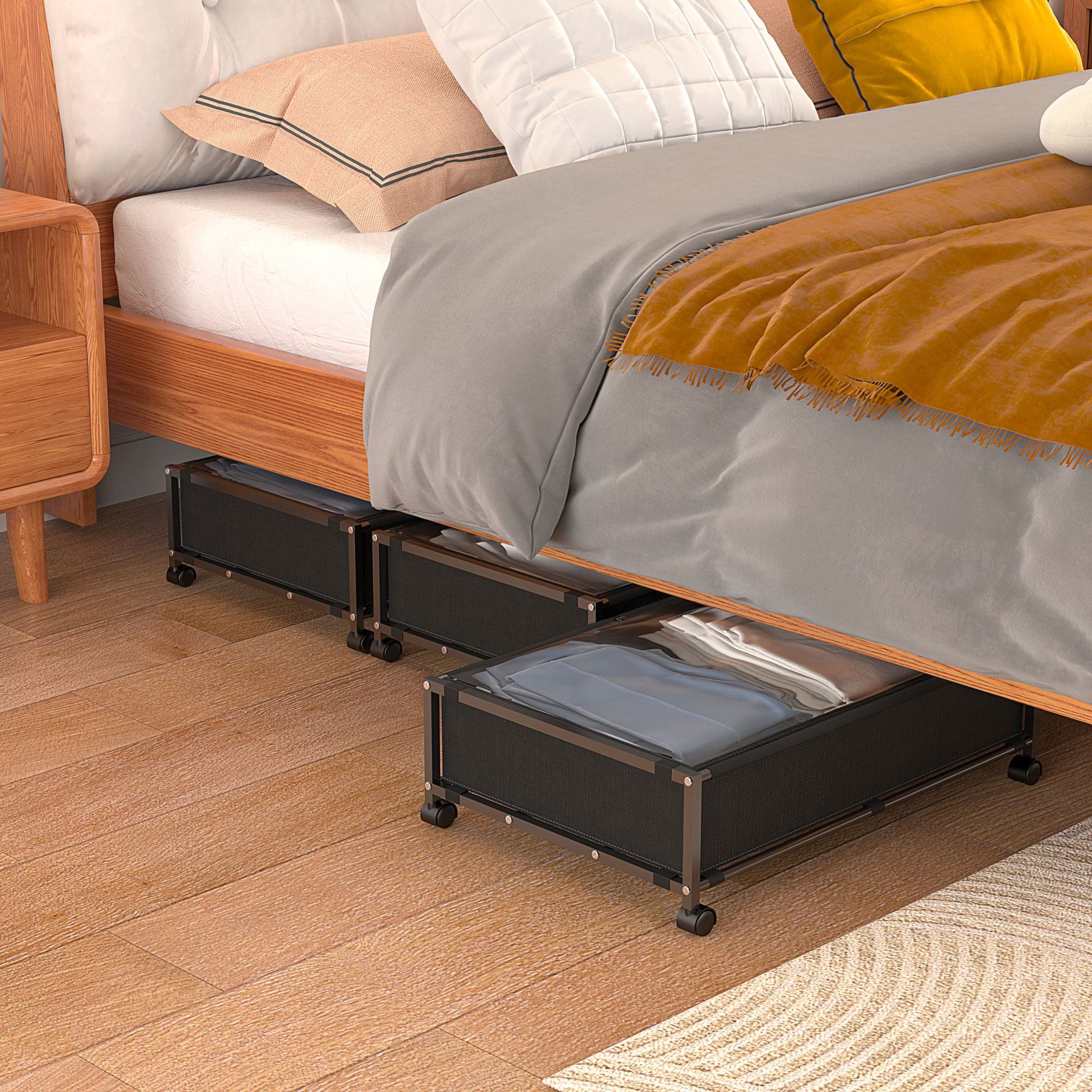 Amazon caja de almacenamiento debajo de la cama con ruedas hogar cama inferior sofá cajón tipo estante de almacenamiento móvil Almacenamiento de libros de ropa