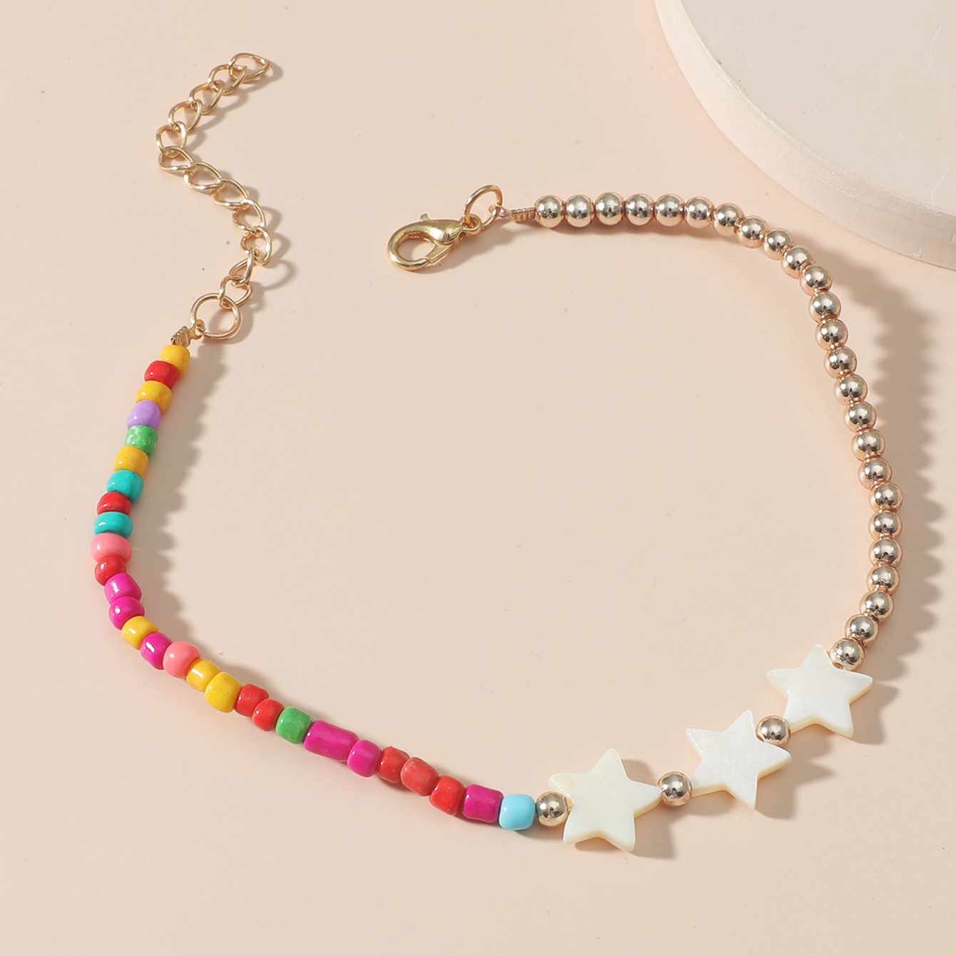 European and American New Popular Womenu0027s Acrylic Stars Stitching Color Bead Anklet Ins Style Tr
