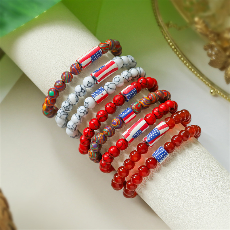 Europa y Estados Unidos transfronterizos banderas de ágata de piedra turquesa línea elástica cuentas pulseras pulseras pulseras de regalo para hombres y mujeres