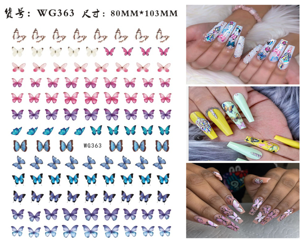 Nuevos productos de primavera de color mariposa pegatinas de manicuras de comercio electrónico transfronterizo pegatinas de manicuras mariposa WG1300-1311