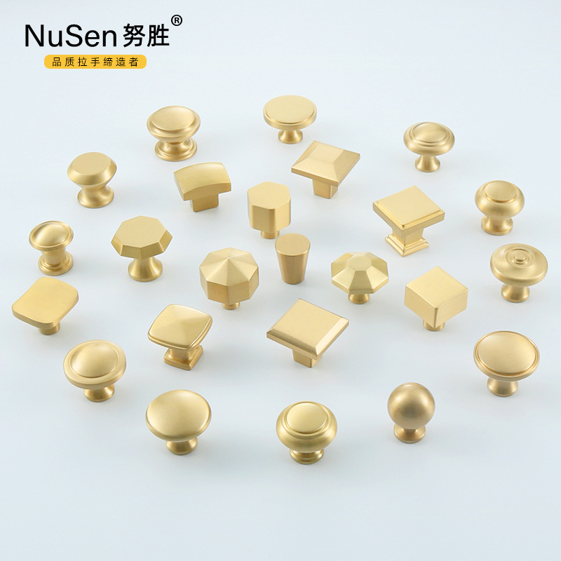 Pure copper handle single hole round square modern minimalist cabinet door handle drawer Nordic gold all copper handle