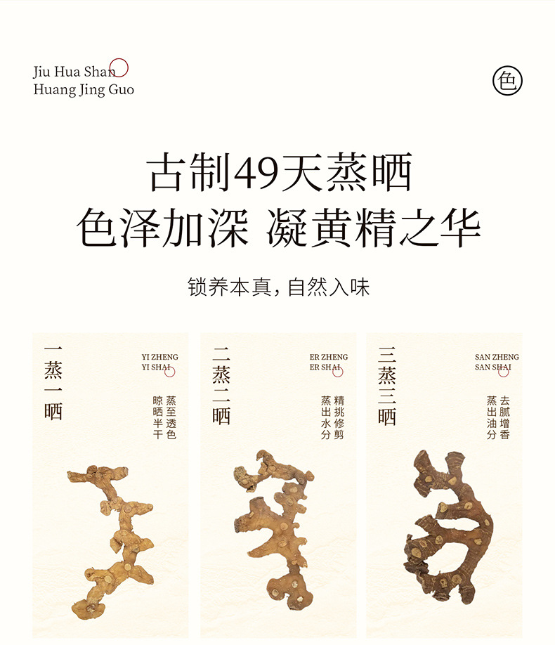 Organic Nine Steamed Nine Sun Dried Polygonatum Fruit 250g Jiuhua Mountain Huang Jing specifications