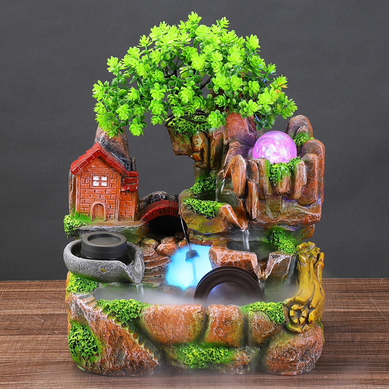 Fuente de Agua con Acuario de Rocalla de Resina para Navidad