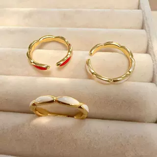 法式新款复古时尚镀真金滴釉七粒米戒指女小众高级感开口指环批发