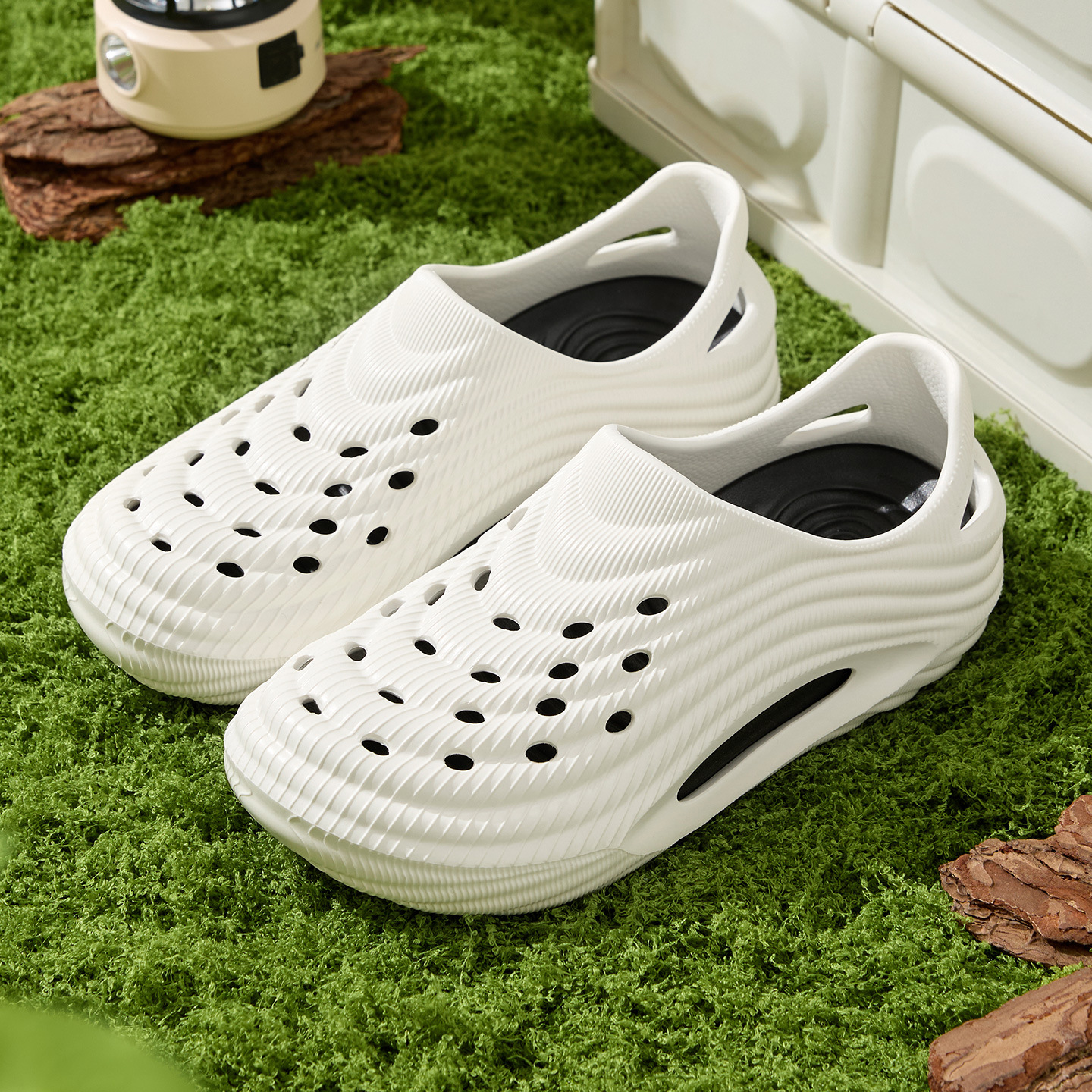 Lidani Black Perforated Shoes for Men, Sports Style, Summer Outdoor Wear, Non-Slip Driving Shoes, Wading Shoes, Breathable Sandals