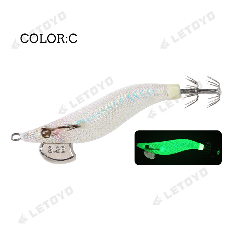 Camarón de madera pequeño LETOYO 1.8 #2.2 #2.5 # Luminoso Lulu Cebo falso Cebo de calamar Hook Luya Weihai Aparejos de pesca