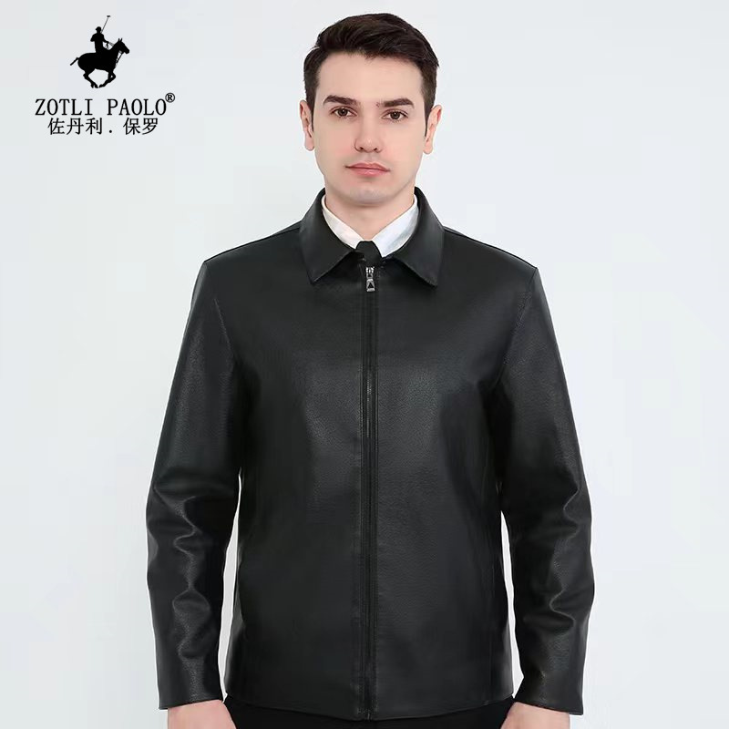 New business versatile classic casual fashion men's spring and autumn simple lapel casual leather jacket-035