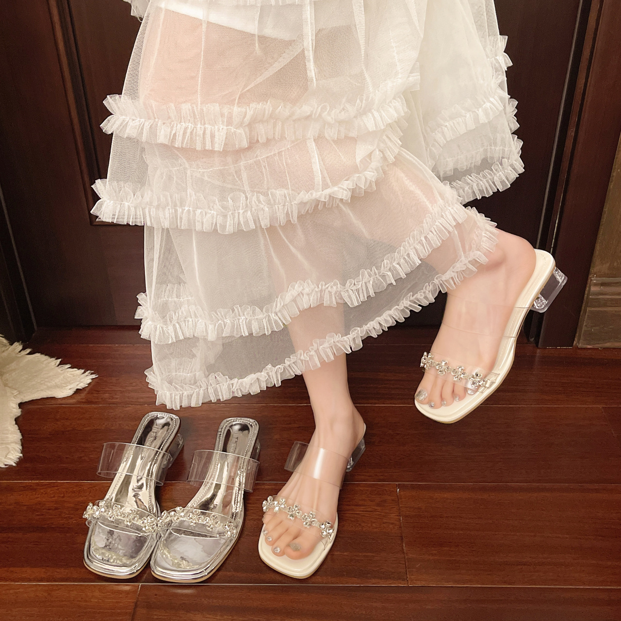 French Style Heels For Women Summer Outdoor Fairy Shoes High-end Transparent Rhinestone One-strap Stunning High Heel_vogvips.com