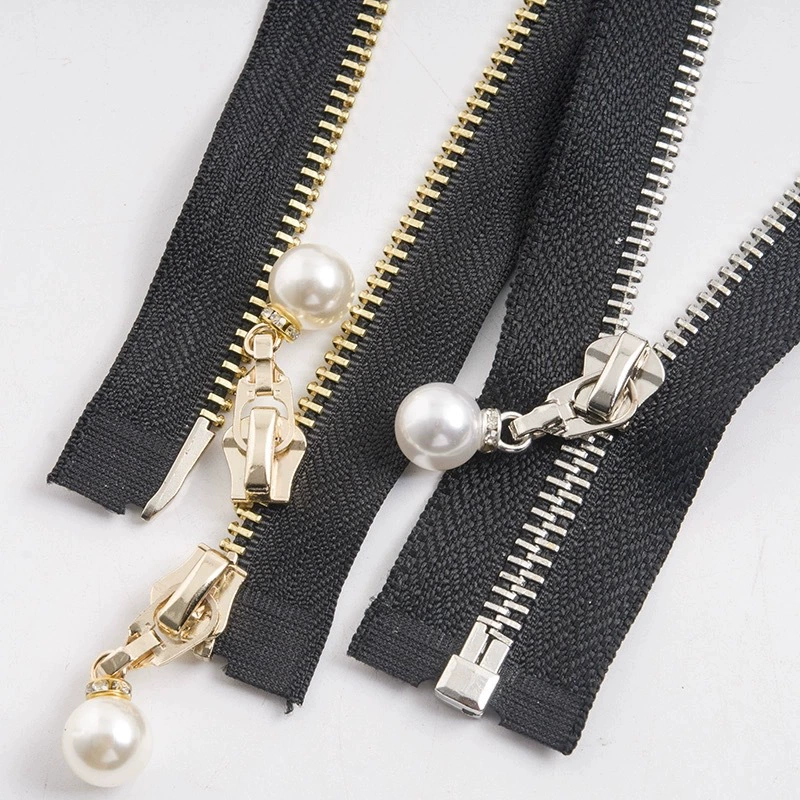 Manufacturer No. 3 No. 5 metal open tail zipper leather jacket zipper copper zipper pearl head double opening zipper chain