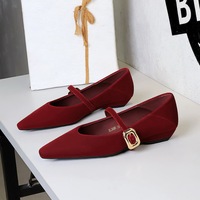 3686-K209 Korean version metal buckle women's shoes with pointed shallow mouth, fashionable sloping heel, straight buckle strap, low order shoes for women