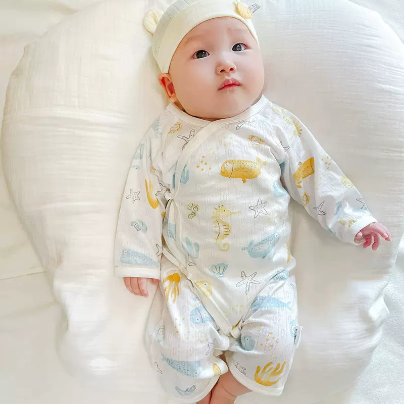 婴儿连体衣夏季宝宝夏天衣服薄款长袖新生哈衣A类睡衣空调服夏装