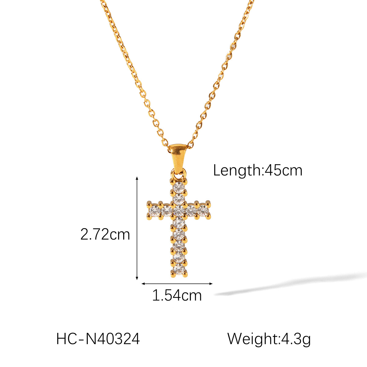 Cross Pattern PVD Coated Real Gold Plated Cross 304 Stainless Steel Casual Elegant Lady Waterproof Non Tarnish 304 Stainless Steel Pendant Necklace