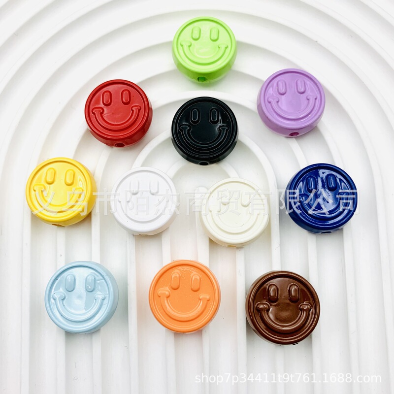 paint dopamine smiley face beaded diy bag chain mobile phone chain rubber band children's hair accessories loose beads accessories jewelry beads
