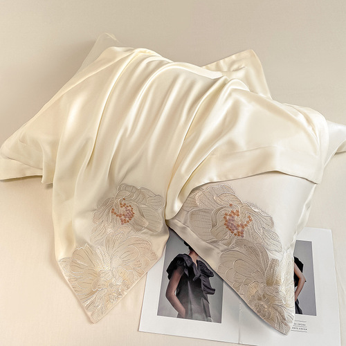 Light Luxury 60-count Long-staple Cotton Pure Cotton Four-piece Set Simple Embroidery Solid Color Duvet Cover Bed Sheet All-Cotton Bed Skirt Bedding