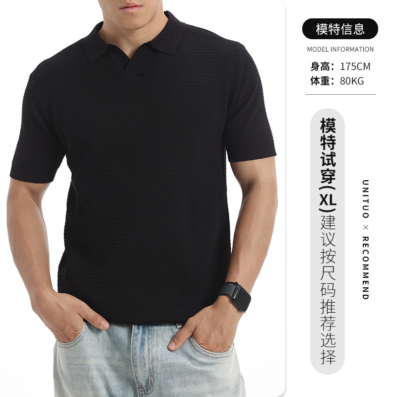 Hombre pequeño cuello en V jersey polo hombre verano de manga corta vieja camiseta casuales estilo de alto nivel camiseta superior ropa de hombre