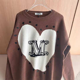 秋冬新款MAX家原版羊毛毛衣M家情侣款提花大M套头内搭毛衣