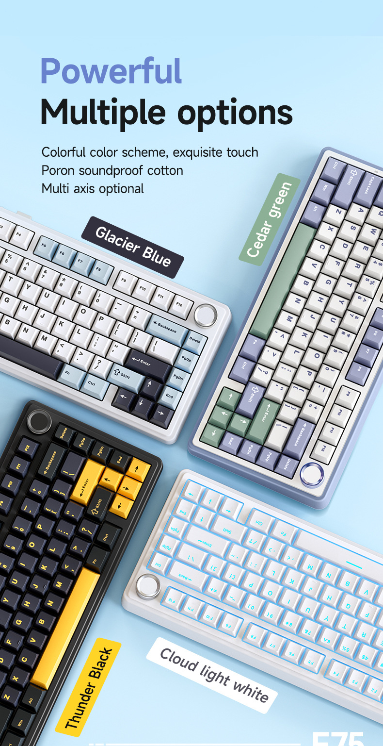Tastiera meccanica personalizzata AULA Tarantula F75 Wireless Bluetooth 2.4 Il terzo esame simulato Full Key Hot Plug_voghion.com