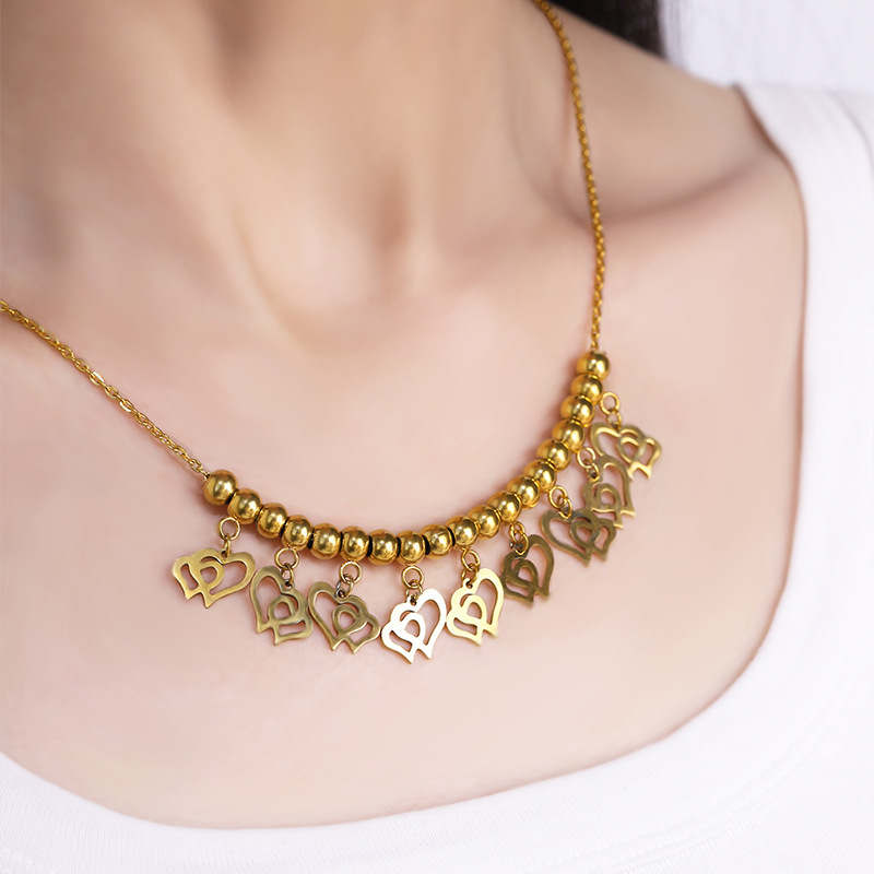 304 Stainless Steel, Titanium Steel Pendant Material PVD Coated Real Gold Plated Heart Shape Stainless Steel Exaggerated Waterproof Non Tarnish Titanium Steel Necklace