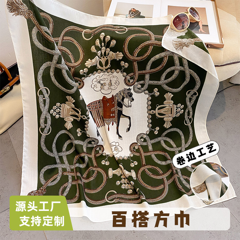New European and American Style Autumn and Winter Fashionable Versatile Niche Design Scarf British Style Retro Large Square Scarf Outerwear Scarf for Women