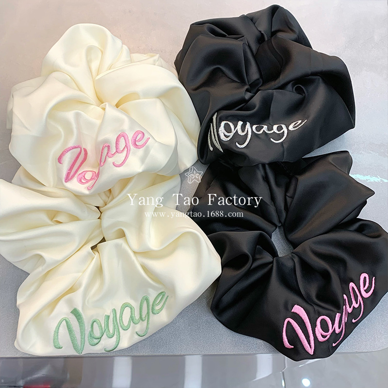 Insfeng letras bordadas de estilo nicho diseño de cabello de colon grande anillo de cabello de cola de caballo tocado