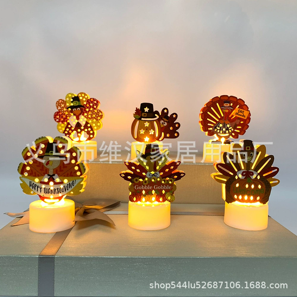 День благодарения светодиодный электронный свет свечи железный мультфильм индейка кленовый лист тыква ночник светящийся декоративный свет