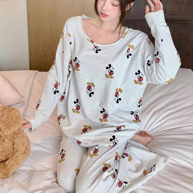 긴팔 와이드넥 연회색 미키 마우스